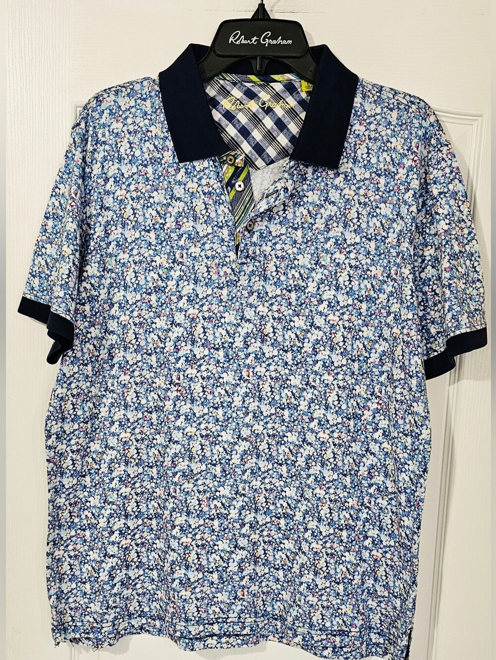 Robert Graham Navy & Light Blue Micro Floral Polo